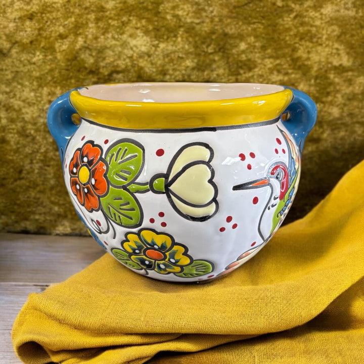 Hummingbird Hand Painted S Planter Pot with Handles