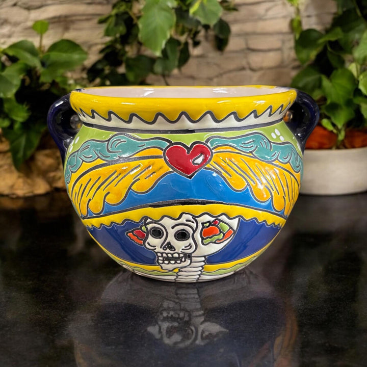 Catrina Skull Hand Painted S Planter Pot with Handles