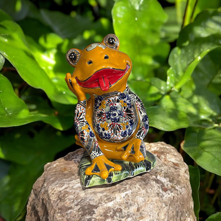 Hand Painted Sitting Frog Figure Sculpture