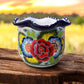 Wavy Rim Hand Painted Colorful Planter Pot, Authentic Mexican Ceramic Hand Crafted Talavera