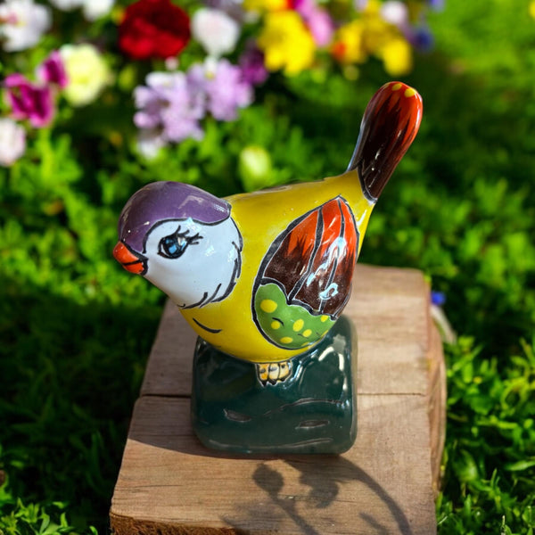 Mexican Hand Painted Bird on Wooden Block Figure