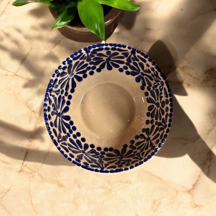 Hand Painted Talavera Beige and Dark Blue Bowl