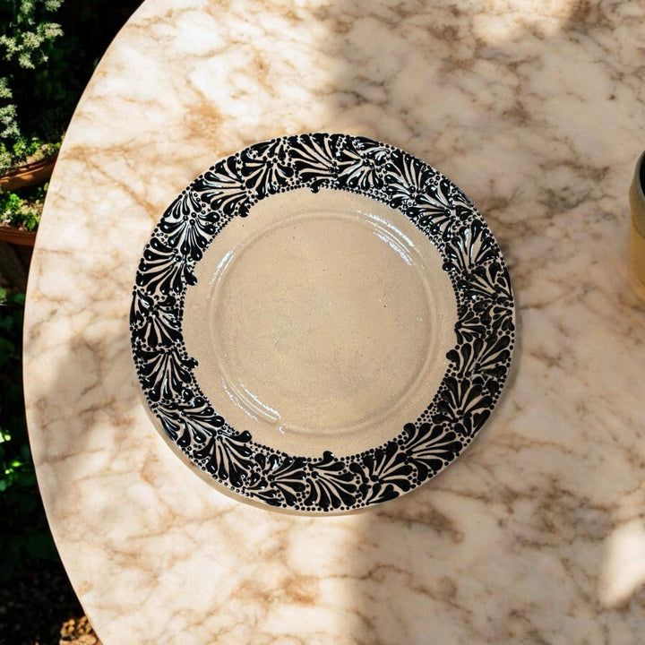 Hand Painted Talavera Beige and Black Dinner Plate