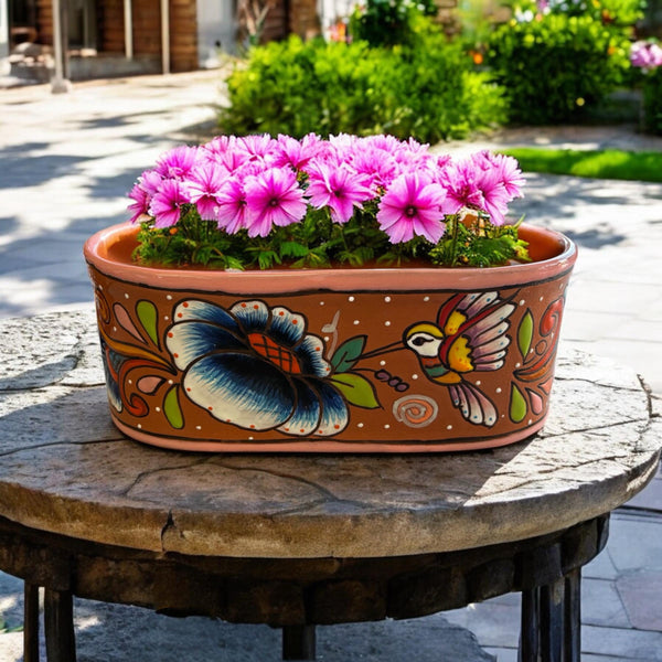 Long Hand Painted S Planter Pot with Drainage Hole