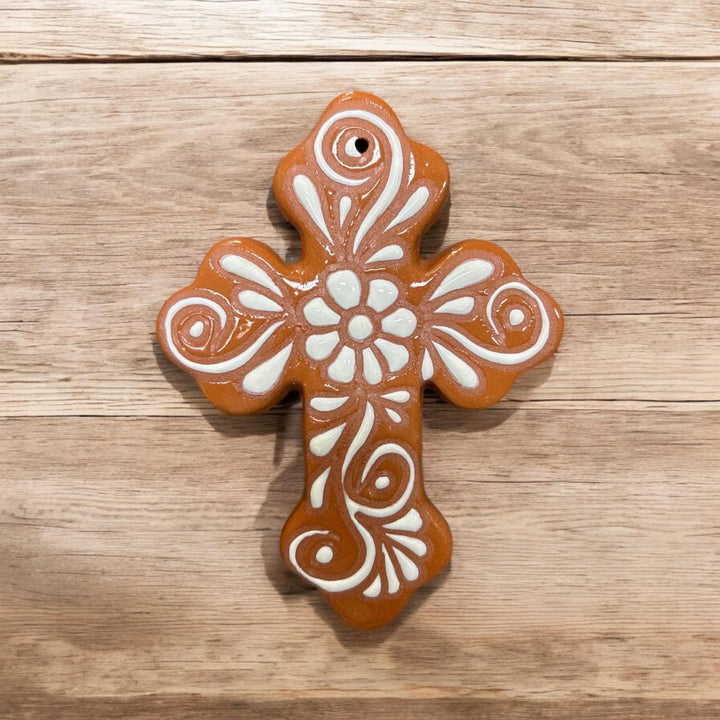 Hand Painted Talavera Medium Flower Clover Cross