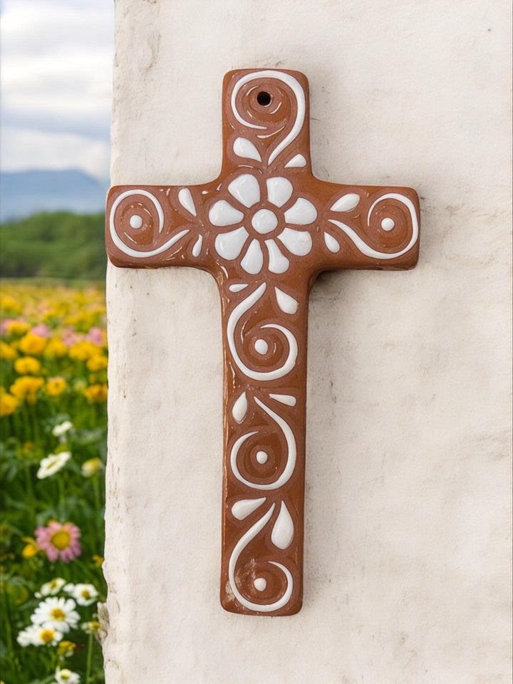 Hand Painted Talavera Flower Standard Cross