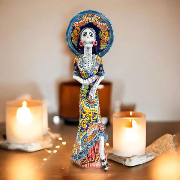 Hand Painted Romantic Catrina Day of the Dead Sculpture