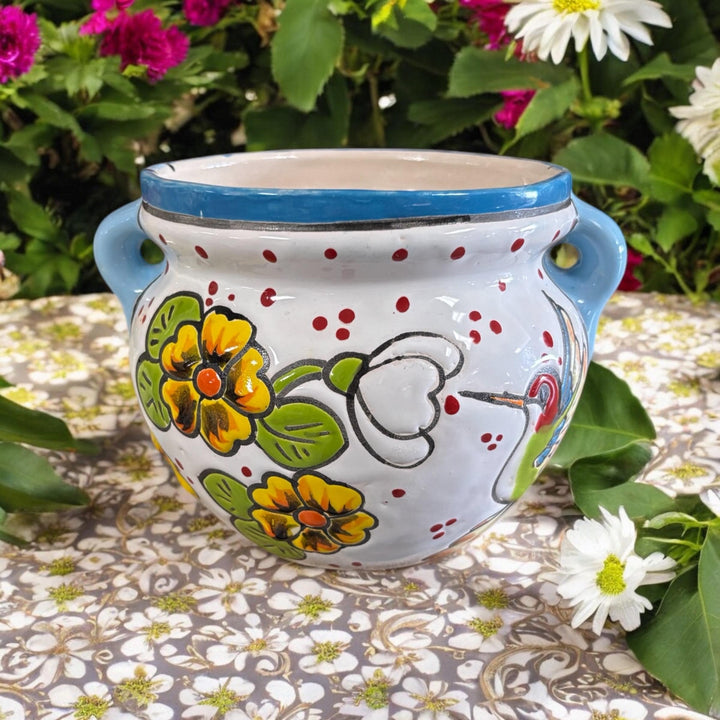 Hummingbird Hand Painted S Planter Pot with Handles