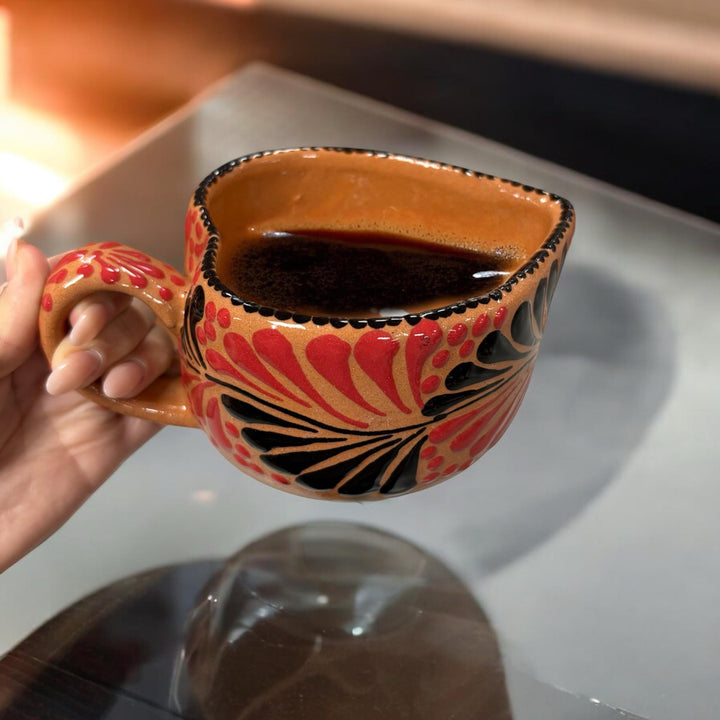 Handmade Talavera Brown Black and Red Heart Mug