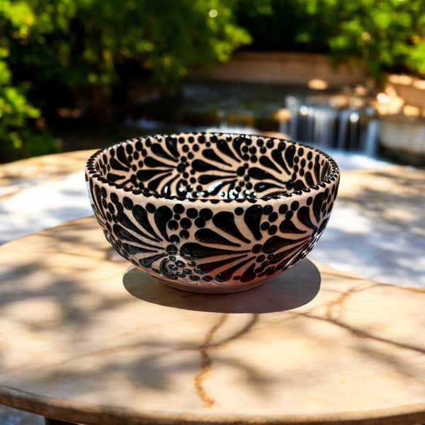 Hand Painted Talavera Beige and Black Bowl