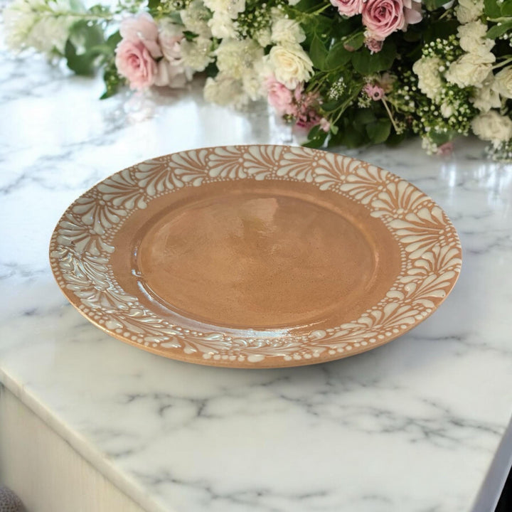 Hand Painted Talavera Beige and White Dinner Plate