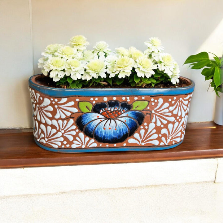 Long Hand Painted S Planter Pot with Drainage Hole