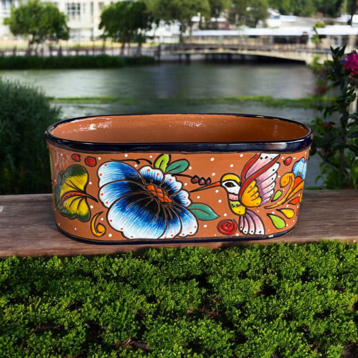 Long Hand Painted S Planter Pot with Drainage Hole