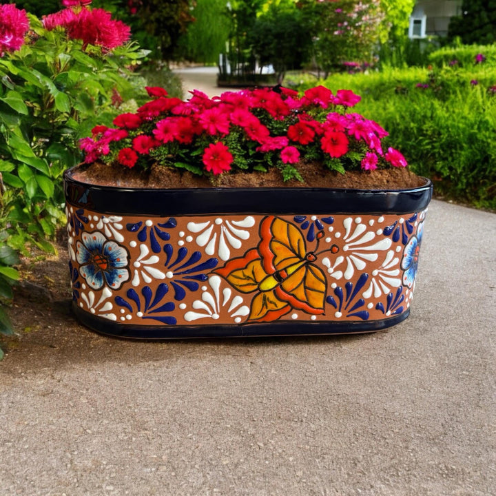 Long Hand Painted S Planter Pot with Drainage Hole