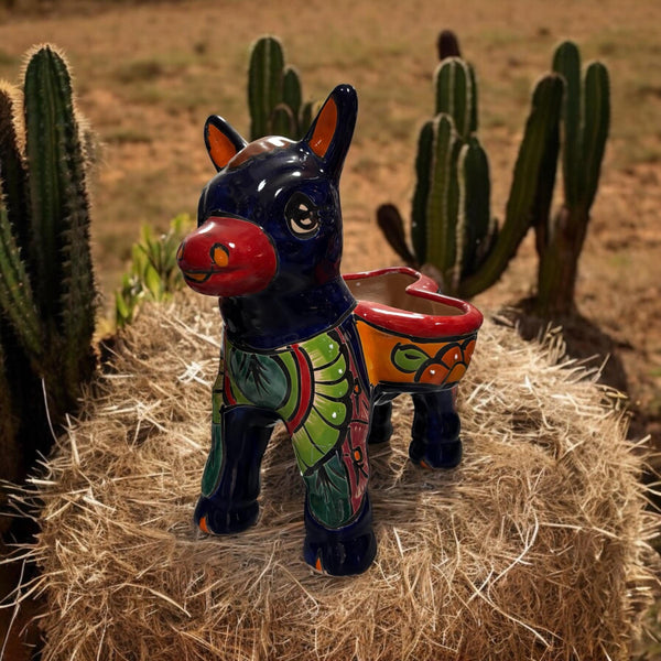 Hand Painted Colorful Donkey Mexican Planter Pot