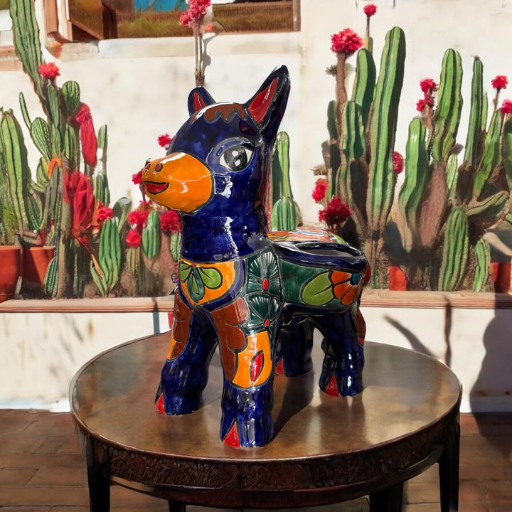 Hand Painted Colorful Donkey Mexican Planter Pot