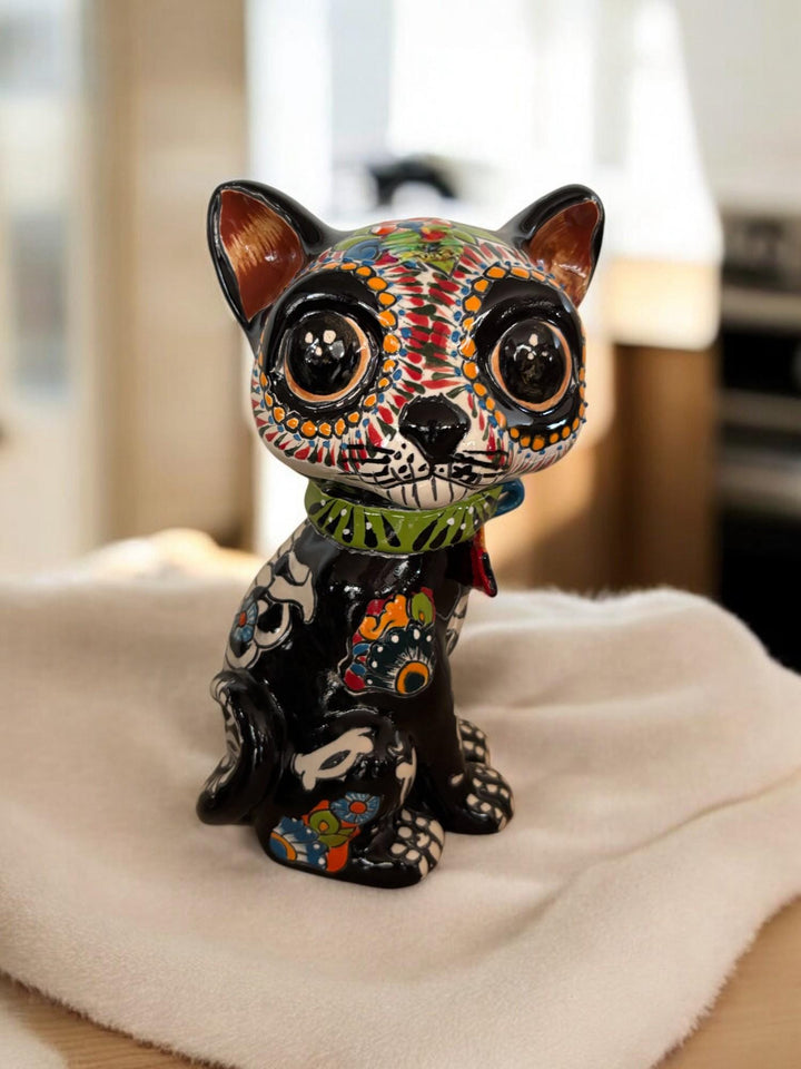 Hand Painted Day of the Dead Cat Sculpture