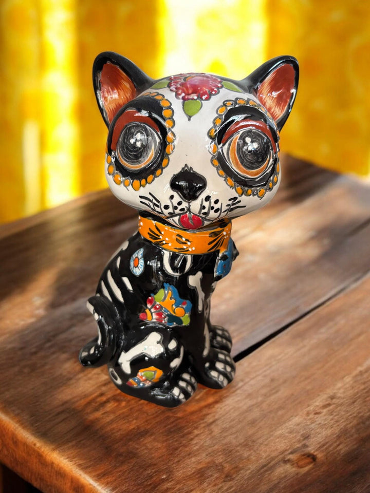 Hand Painted Day of the Dead Cat Sculpture