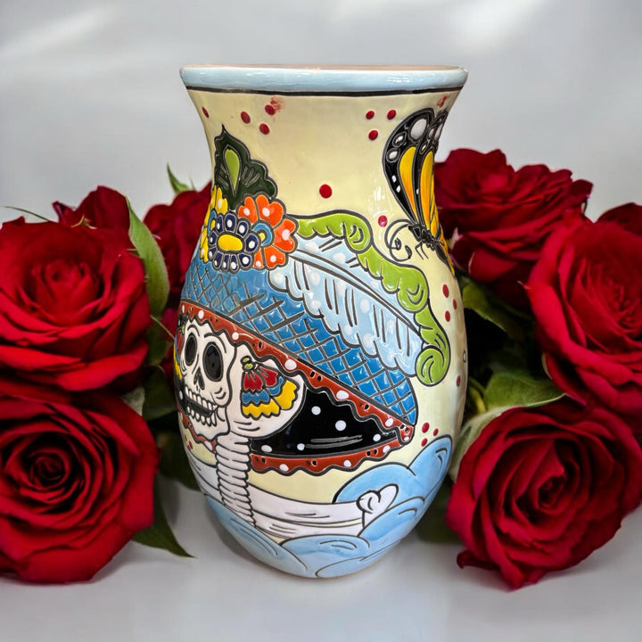 Catrina Skull Lady Hand Painted Small Talavera Vase