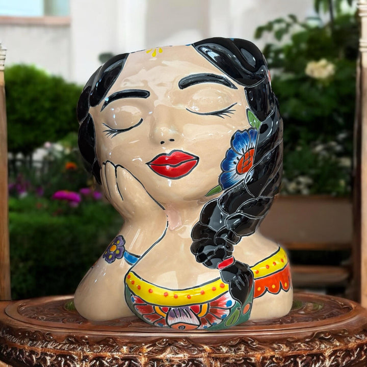 Lady Hand Painted Planter Pot Bust Sculpture