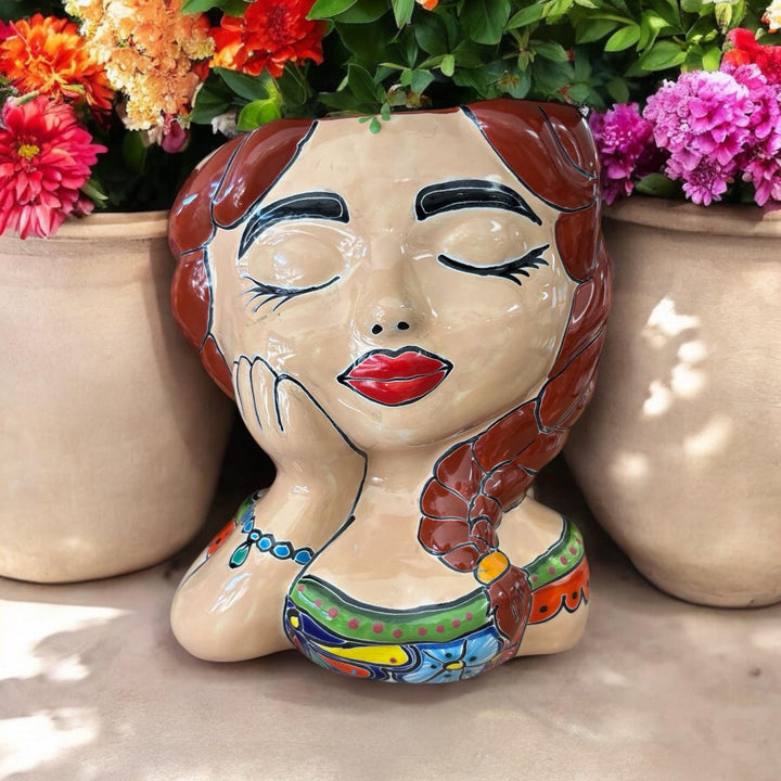 Lady Hand Painted Planter Pot Bust Sculpture