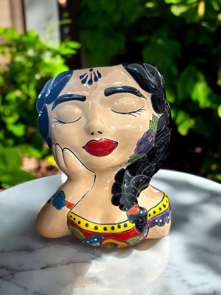 Lady Hand Painted Planter Pot Bust Sculpture