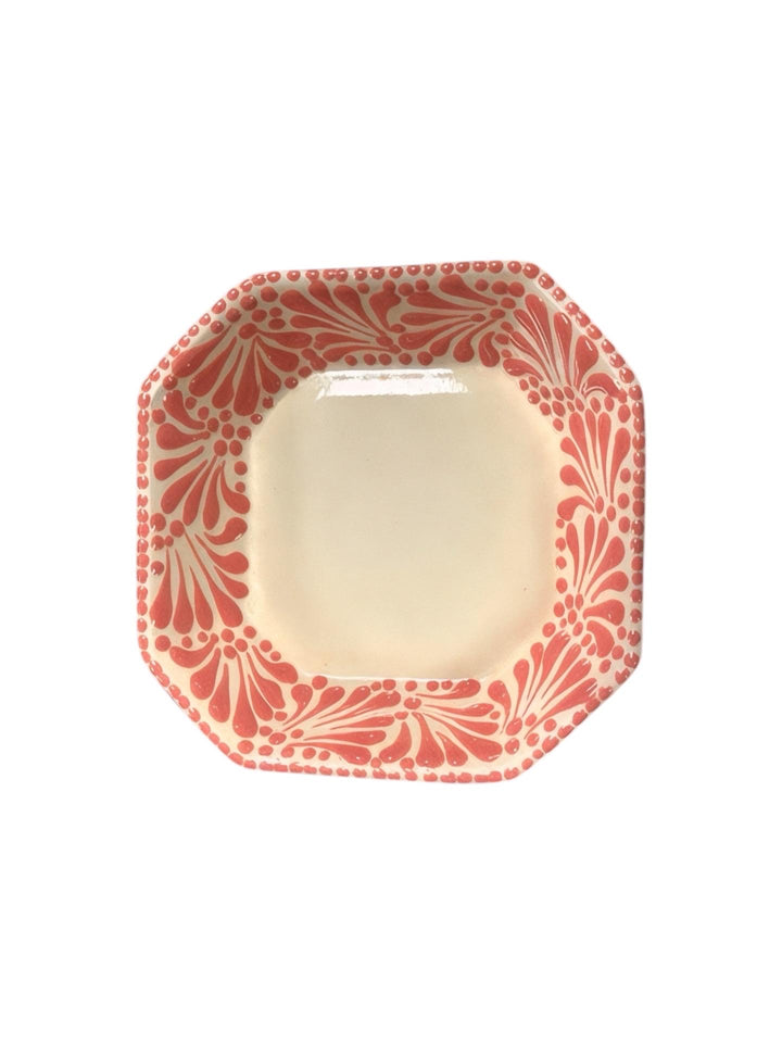 Handpainted Talavera White and Pink Octagonal Bowl