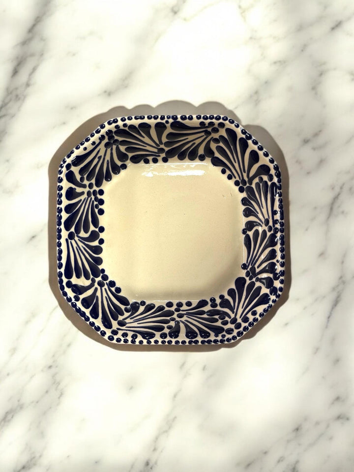 Handmade Talavera White and Dark Blue Octagonal Bowls – Set of 2