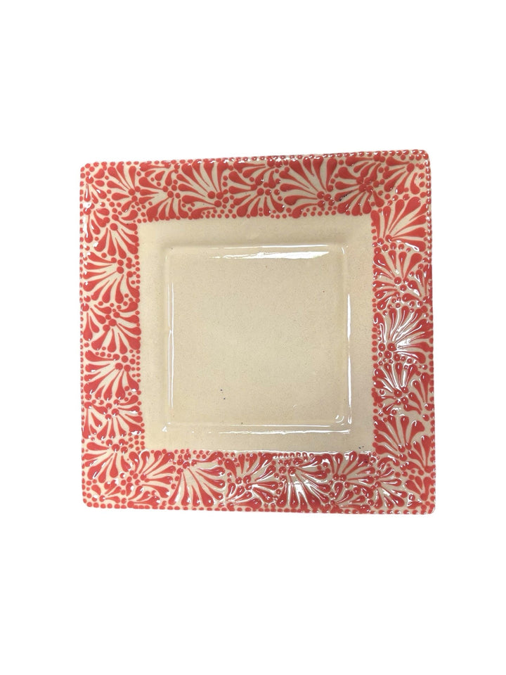 Hand Painted Talavera White and Pink Square Plate