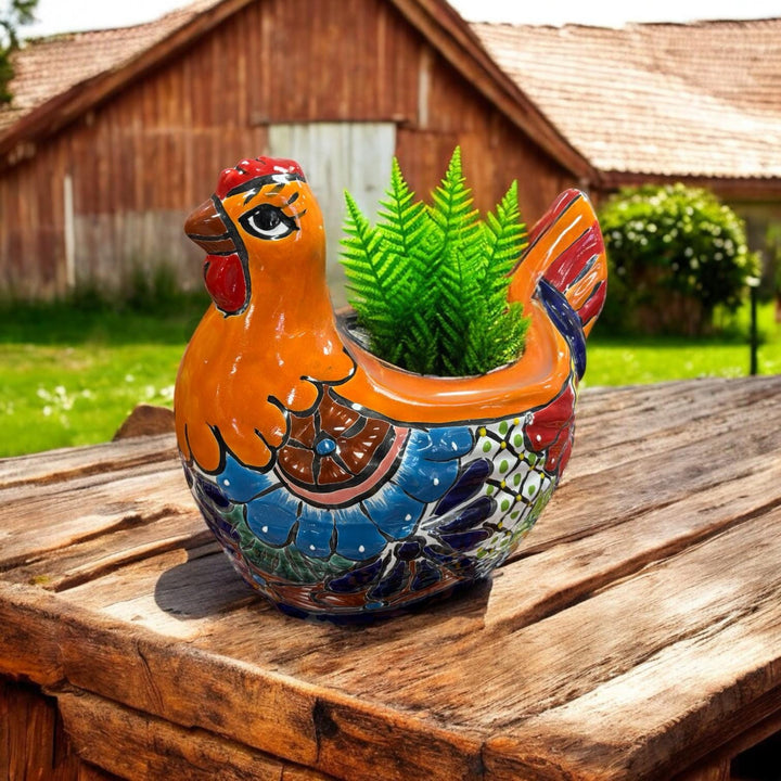 Hand Painted Chicken Hen Planter Pot