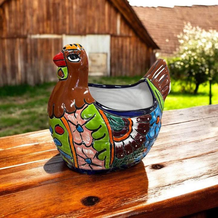 Hand Painted Chicken Hen Planter Pot