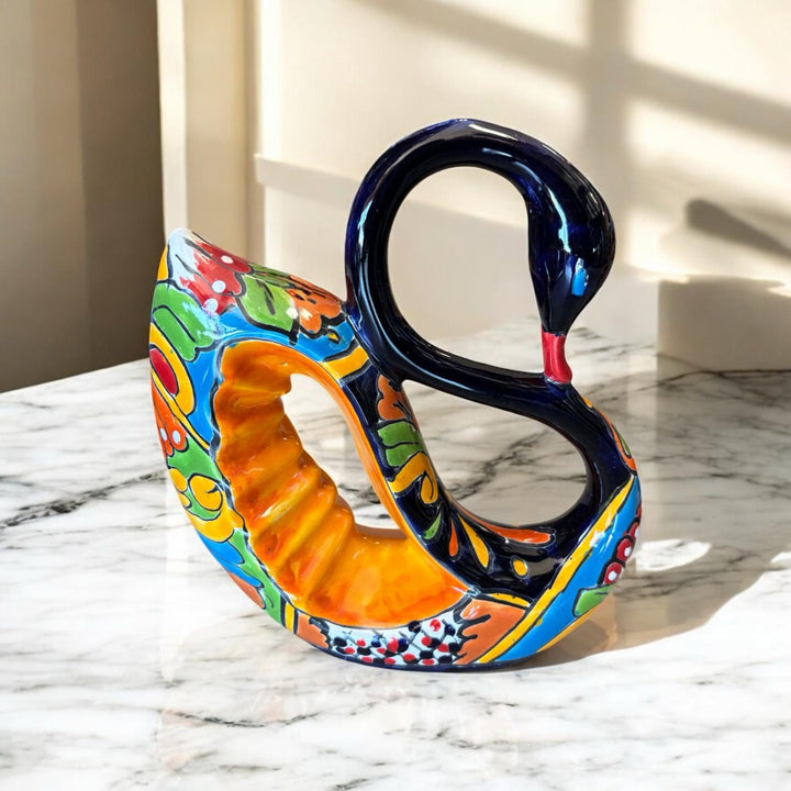 Hand Painted Elegant Talavera Swan Sculpture Figure (Varying Design)