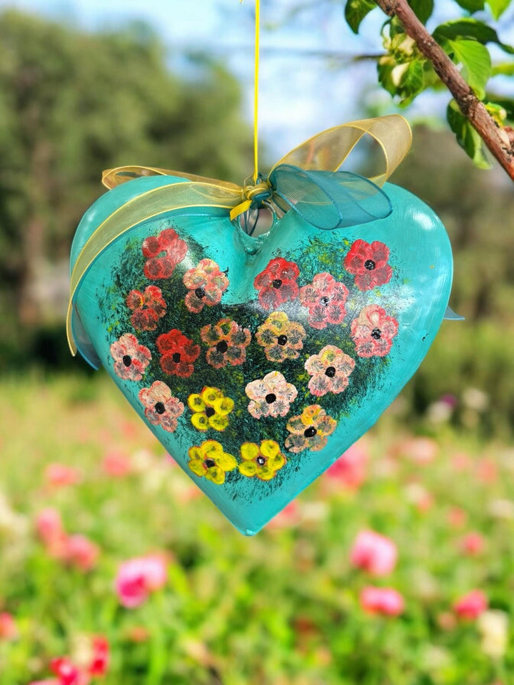 Inflated Floral Tin Heart Hanging Decor