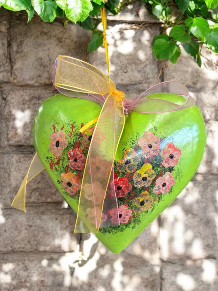 Inflated Floral Tin Heart Hanging Decor