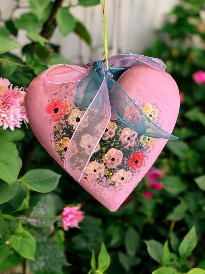 Inflated Floral Tin Heart Hanging Decor