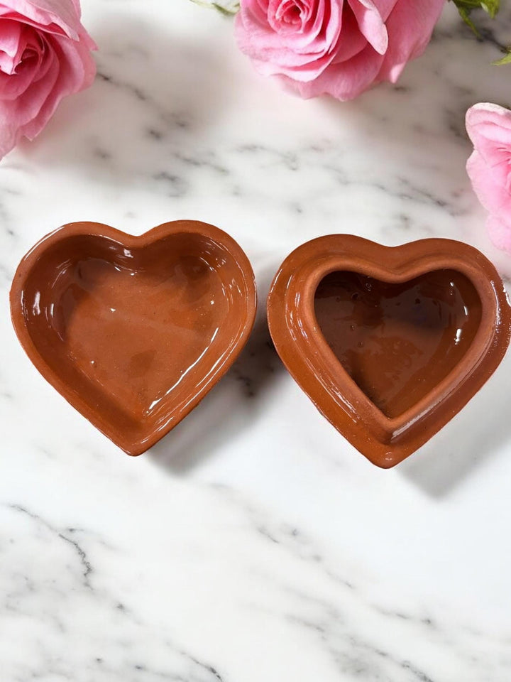 Handmade Mexican Talavera Dark Brown and White Heart Box