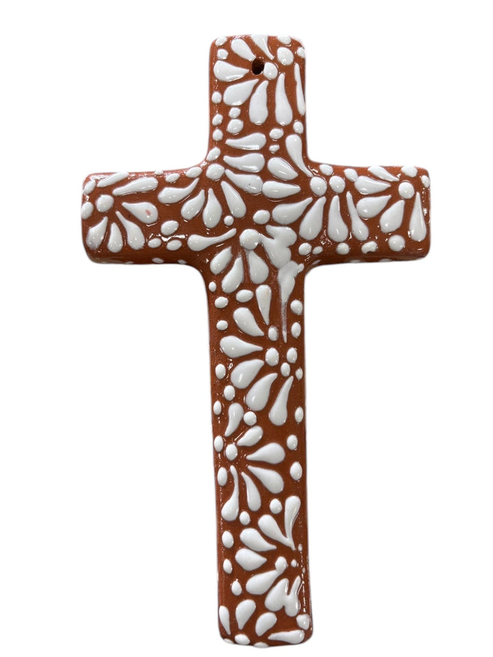 Hand Painted Talavera Brown and White Wave Cross