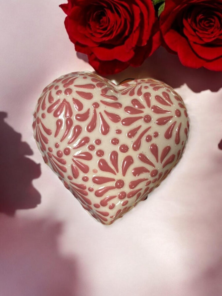 White and Pink Hand Painted Heart Jewelry Trinket Box