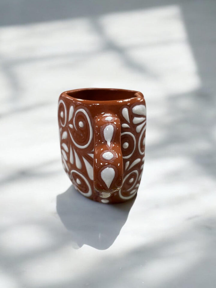 Handmade Talavera Dark Brown and White Heart Mug