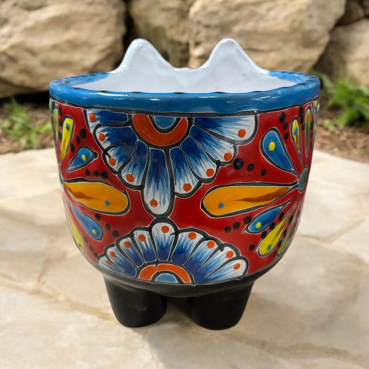 Cute Hand Painted Cat Skull Planter Pot