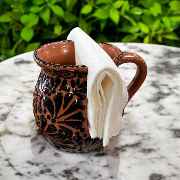 Hand Painted Talavera Dark Brown and Black Napkin Holder