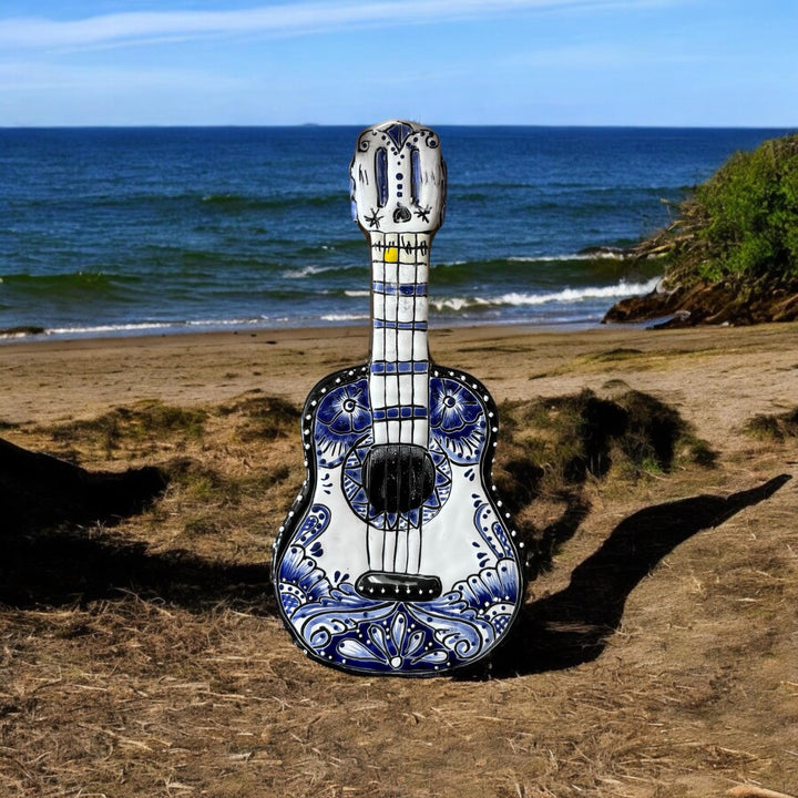 Colorful Talavera Guitar Statue