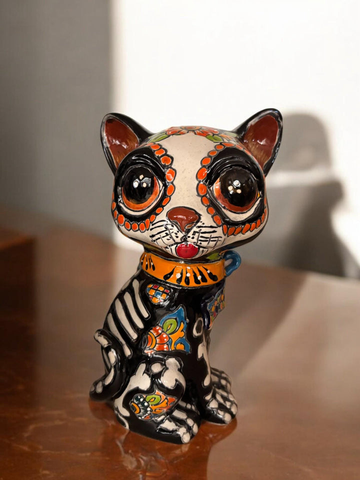 Hand Painted Day of the Dead Cat Sculpture