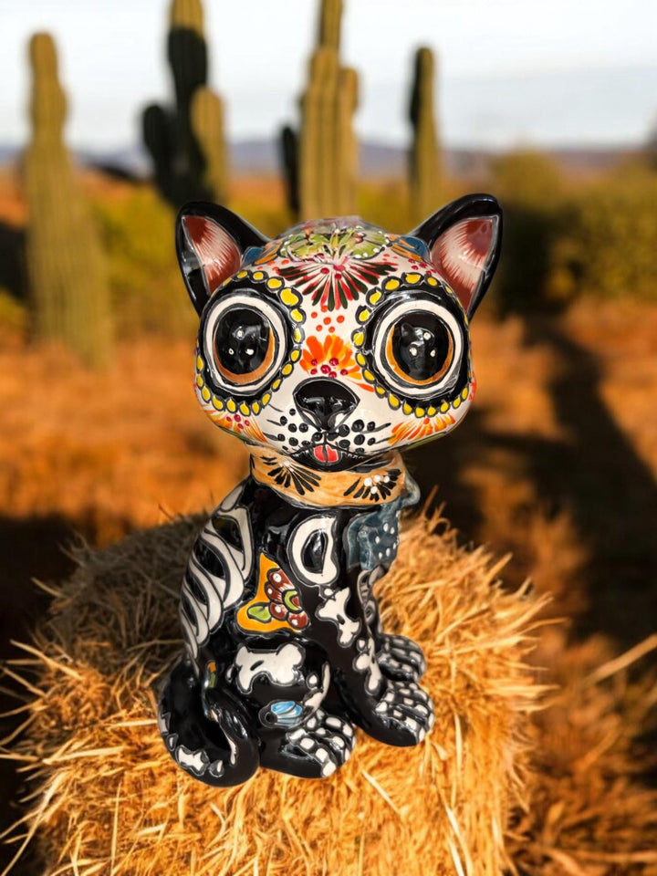 Hand Painted Day of the Dead Cat Sculpture