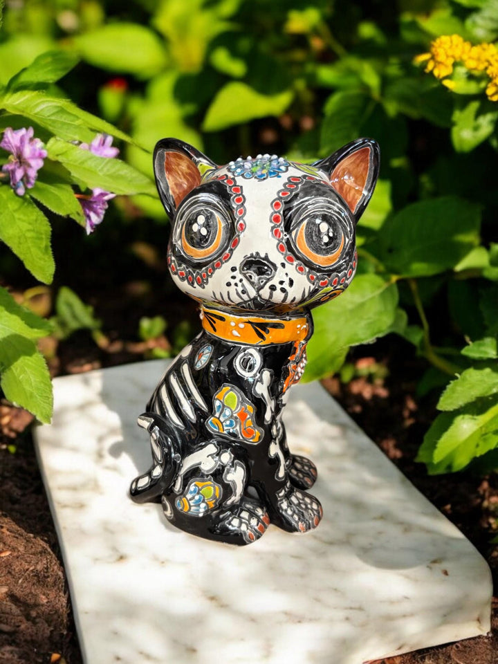 Hand Painted Day of the Dead Cat Sculpture