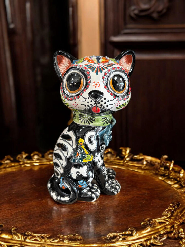 Hand Painted Day of the Dead Cat Sculpture