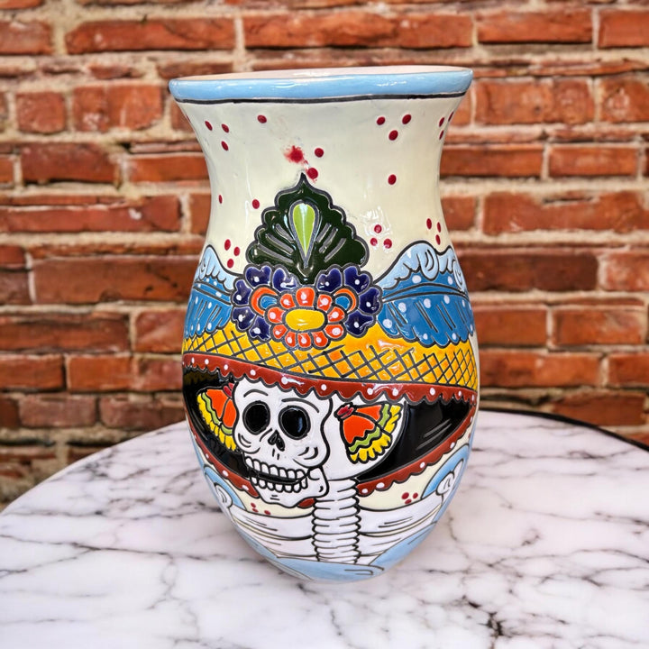 Catrina Skull Lady Hand Painted Small Talavera Vase