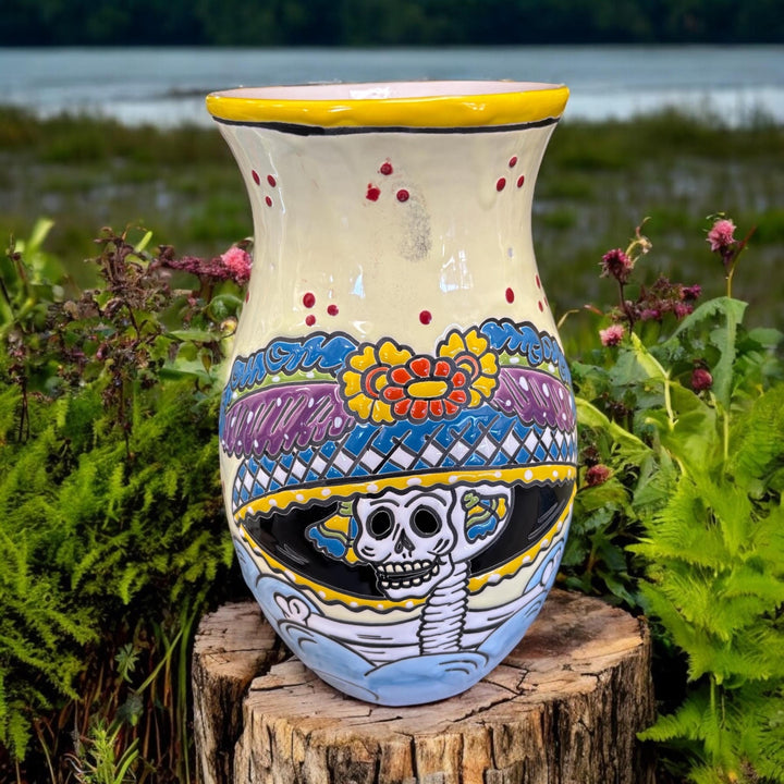 Catrina Skull Lady Hand Painted Small Talavera Vase