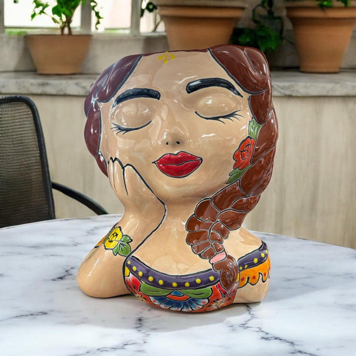 Lady Hand Painted Planter Pot Bust Sculpture