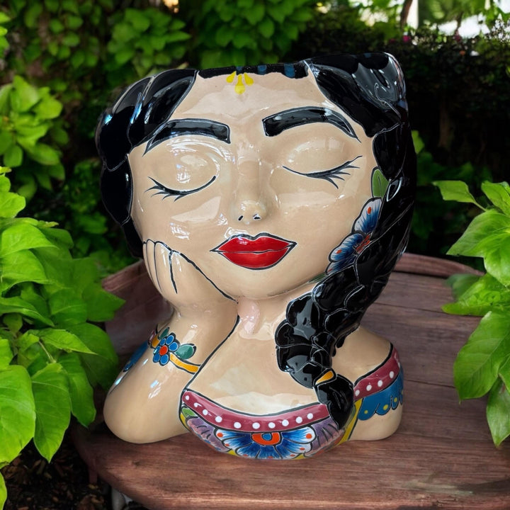 Lady Hand Painted Planter Pot Bust Sculpture